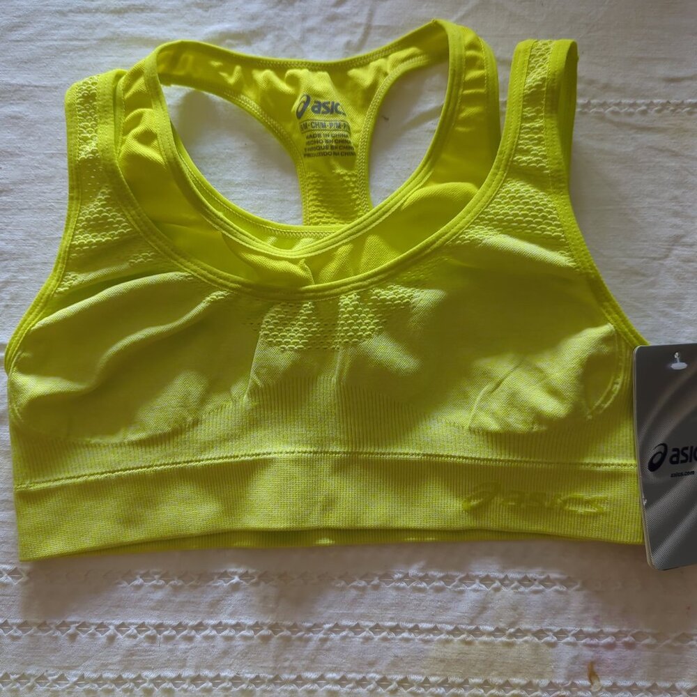 Asics Fit-Sana Seamless Bra Two In One Sports Bra in Neon Yellow, Size S/M